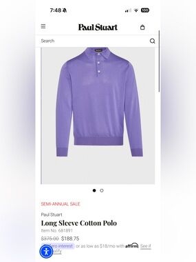 Paul Stuart Lilac Long-Sleeve Polo Sweater